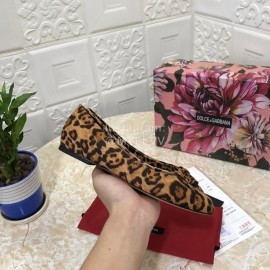 Dolce Gabbana Leopard Print Leather Flat Heels For Women