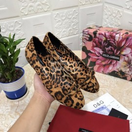 Dolce Gabbana Leopard Print Leather Flat Heels For Women