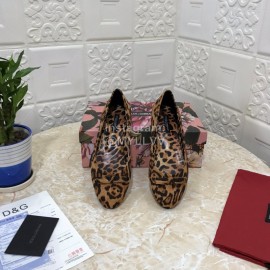 Dolce Gabbana Leopard Print Leather Flat Heels For Women