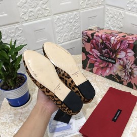 Dolce Gabbana Leopard Print Leather Flat Heels For Women