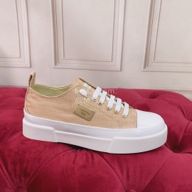 Dolce Gabbana Fashion Cowhide Canvas Shoes For Women Beige