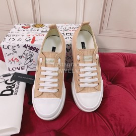 Dolce Gabbana Fashion Cowhide Canvas Shoes For Women Beige