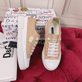 Dolce Gabbana Fashion Cowhide Canvas Shoes For Women Beige