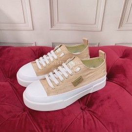 Dolce Gabbana Fashion Cowhide Canvas Shoes For Women Beige