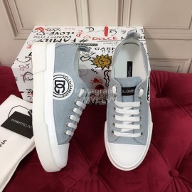Dolce Gabbana Fashion Cowhide Canvas Shoes Blue For Women 