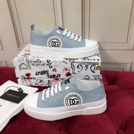 Dolce Gabbana Fashion Cowhide Canvas Shoes Blue For Women 
