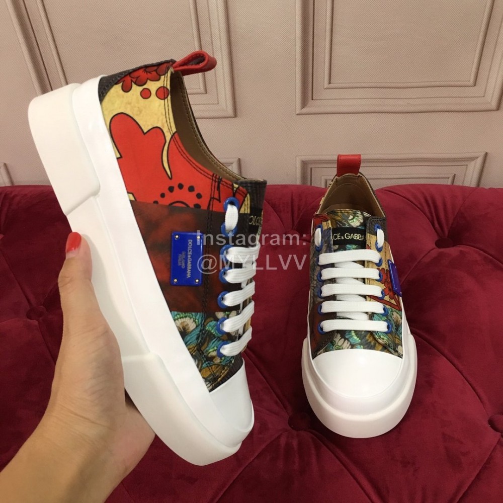 Dolce Gabbana Fashion Printed Cowhide Canvas Lace Up Shoes For Women 