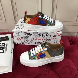 Dolce Gabbana Fashion Printed Cowhide Canvas Lace Up Shoes For Women 