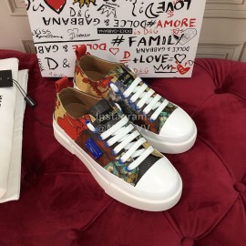 Dolce Gabbana Fashion Printed Cowhide Canvas Lace Up Shoes For Women 