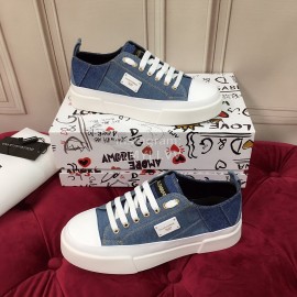 Dolce Gabbana Cowhide Canvas Lace Up Shoes For Women Denim