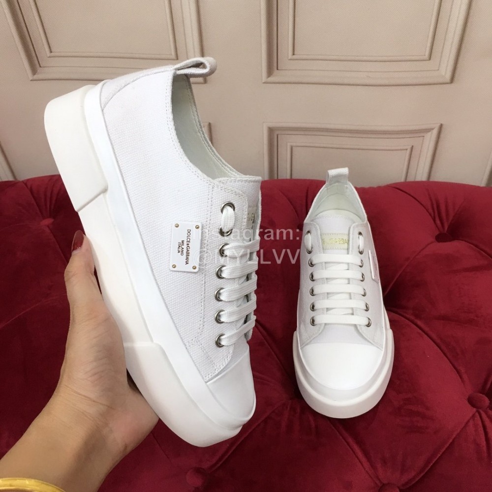 Dolce Gabbana Cowhide Canvas Lace Up Shoes For Women White