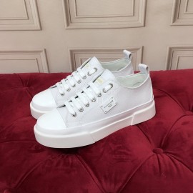 Dolce Gabbana Cowhide Canvas Lace Up Shoes For Women White