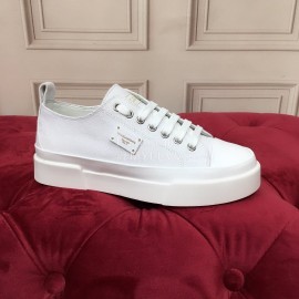 Dolce Gabbana Cowhide Canvas Lace Up Shoes For Women White