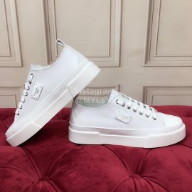 Dolce Gabbana Cowhide Canvas Lace Up Shoes For Women White