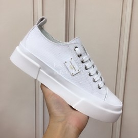 Dolce Gabbana Cowhide Canvas Lace Up Shoes For Women White