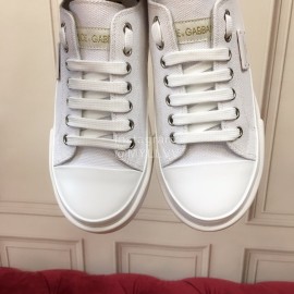 Dolce Gabbana Cowhide Canvas Lace Up Shoes For Women White