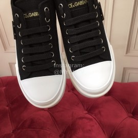 Dolce Gabbana Cowhide Canvas Lace Up Shoes For Women Black