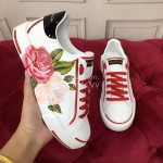 Dolce Gabbana Printed Cowhide Canvas Lace Up Shoes For Women Red