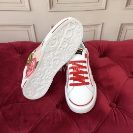 Dolce Gabbana Printed Cowhide Canvas Lace Up Shoes For Women Red