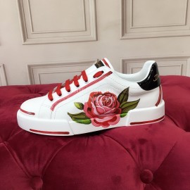 Dolce Gabbana Printed Cowhide Canvas Lace Up Shoes For Women Red