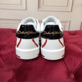 Dolce Gabbana Printed Cowhide Canvas Lace Up Shoes For Women Red