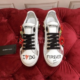 Dolce Gabbana Flower Rivet Lace Up Casual Shoes For Women 