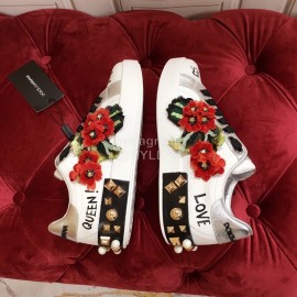 Dolce Gabbana Flower Rivet Lace Up Casual Shoes For Women 