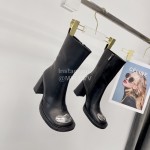Dymalnotpy Vintage Cowhide Thick High Heeled Short Boots For Women Black
