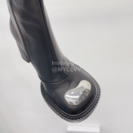 Dymalnotpy Vintage Cowhide Thick High Heeled Short Boots For Women Black