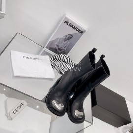 Dymalnotpy Vintage Cowhide Thick High Heeled Short Boots For Women Black