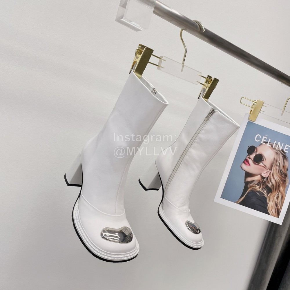 Dymalnotpy Vintage Cowhide Thick High Heeled Short Boots For Women White