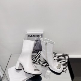 Dymalnotpy Vintage Cowhide Thick High Heeled Short Boots For Women White