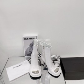 Dymalnotpy Vintage Cowhide Thick High Heeled Short Boots For Women White