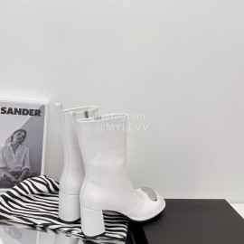 Dymalnotpy Vintage Cowhide Thick High Heeled Short Boots For Women White