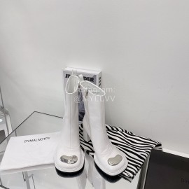 Dymalnotpy Vintage Cowhide Thick High Heeled Short Boots For Women White