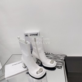 Dymalnotpy Vintage Cowhide Thick High Heeled Short Boots For Women White