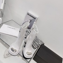 Dymalnotpy Vintage Cowhide Thick High Heeled Short Boots For Women White