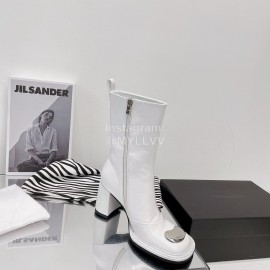 Dymalnotpy Vintage Cowhide Thick High Heeled Short Boots For Women White