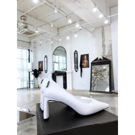 Dymalnotpy Cowhide Pointed Heel Highed Heels For Women White