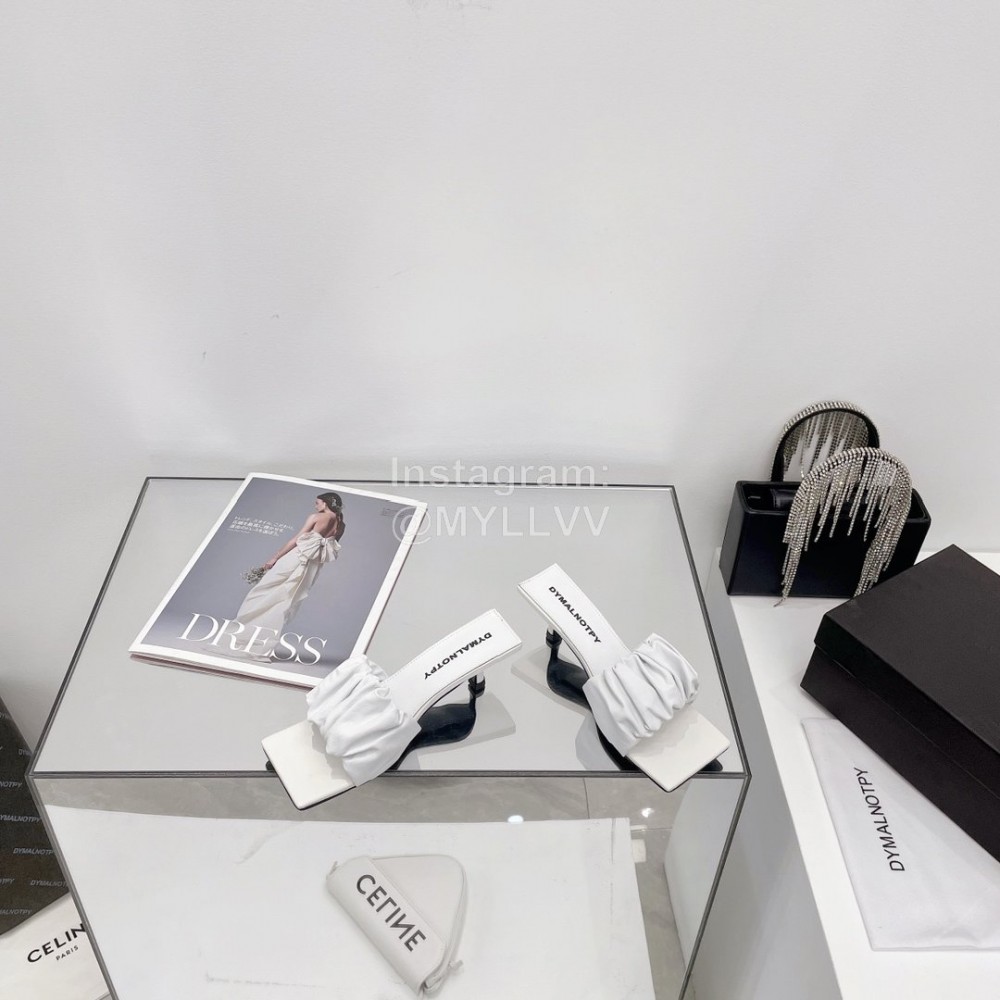 Dymalnotpy Summer Wrinkled Sheepskin High Heeled Slippers For Women White