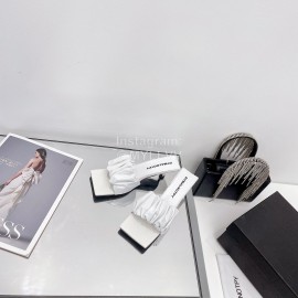 Dymalnotpy Summer Wrinkled Sheepskin High Heeled Slippers For Women White