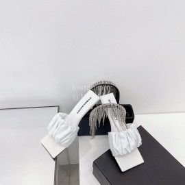 Dymalnotpy Summer Wrinkled Sheepskin High Heeled Slippers For Women White