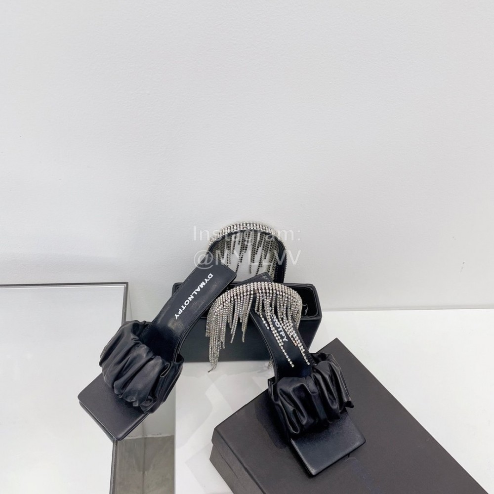 Dymalnotpy Summer Wrinkled Sheepskin High Heeled Slippers For Women Black