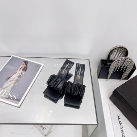 Dymalnotpy Summer Wrinkled Sheepskin High Heeled Slippers For Women Black