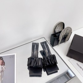 Dymalnotpy Summer Wrinkled Sheepskin High Heeled Slippers For Women Black