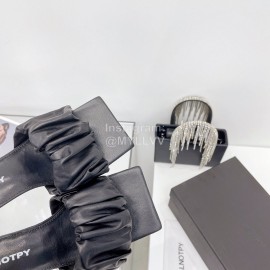 Dymalnotpy Summer Wrinkled Sheepskin High Heeled Slippers For Women Black