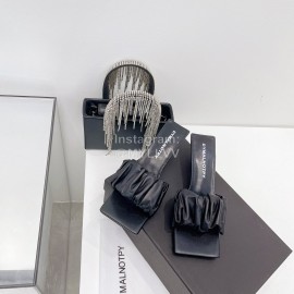 Dymalnotpy Summer Wrinkled Sheepskin High Heeled Slippers For Women Black