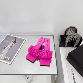 Dymalnotpy Summer Wrinkled Sheepskin High Heeled Slippers For Women Rose Red