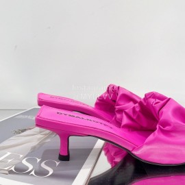 Dymalnotpy Summer Wrinkled Sheepskin High Heeled Slippers For Women Rose Red