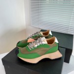 Dymonlatry Leather Nylon Thick Soled Sports Shoes For Women Green